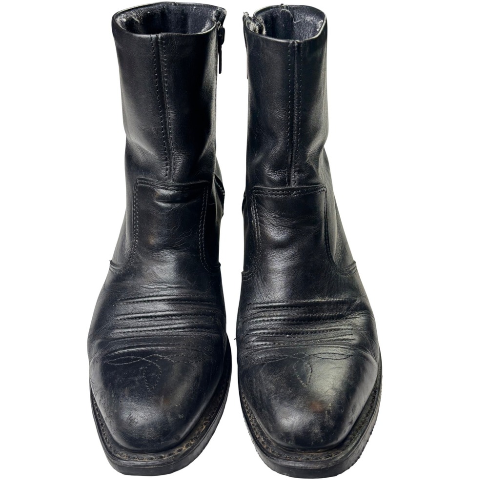 Double H Western Zip‎ Boots Mens Size 9.5 Black Leather Cowboy Short Boots 1712 - Picture 4 of 12